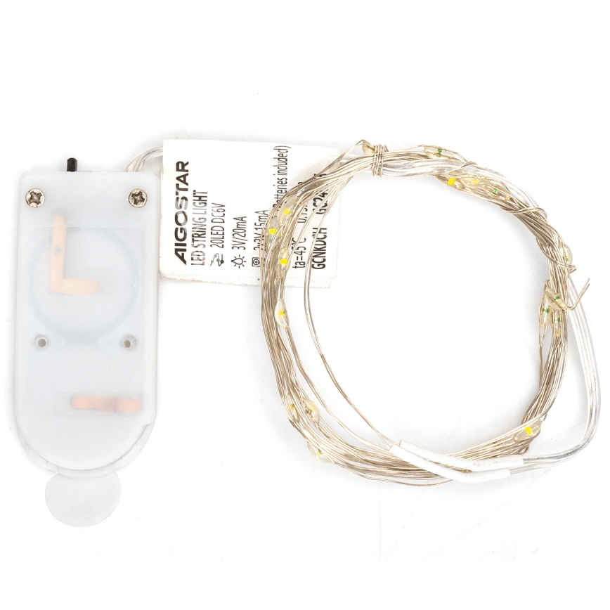 Aigostar - Cordão de luzes de Natal LED 20xLED/2x3V 2m branco quente