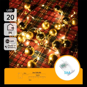 Aigostar - Cordão de luzes de Natal LED 20xLED/3xAA 2 m branco quente