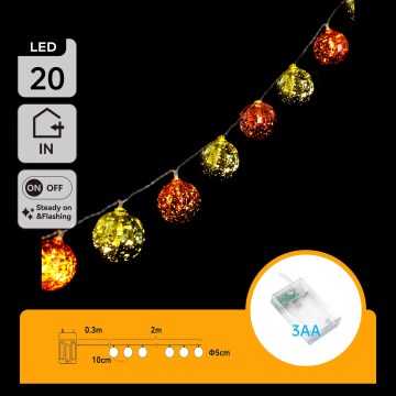Aigostar - Cordão de luzes de Natal LED 20xLED/3xAA 2 m branco quente