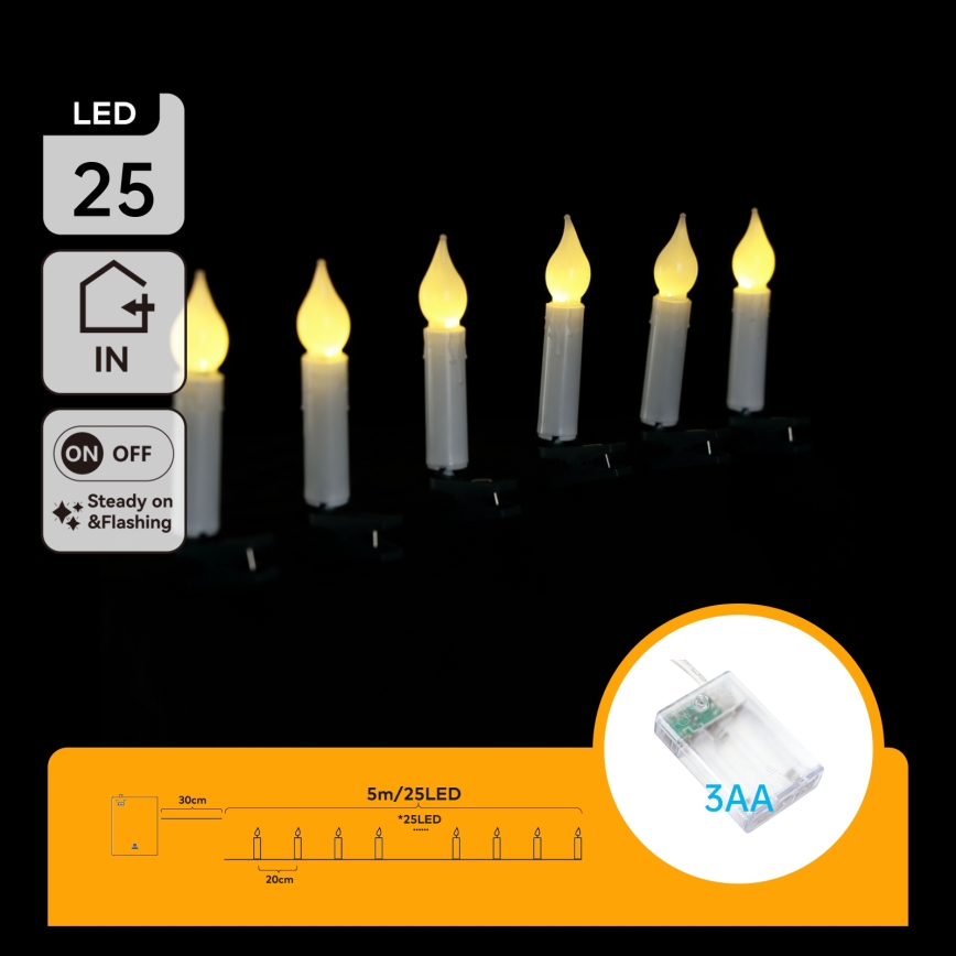 Aigostar - Cordão de luzes de Natal LED 25xLED/3xAA 5 m branco quente