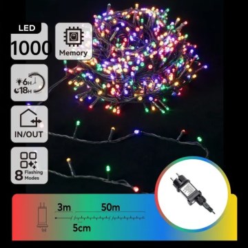 Aigostar - Cordão de luzes de Natal LED para exterior 1000 LEDs/8 funções 53 m IP44 multicolorido
