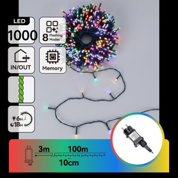 Aigostar - Cordão de luzes de Natal LED para exterior 1000xLED/8 funções 103m IP44 multicolorido