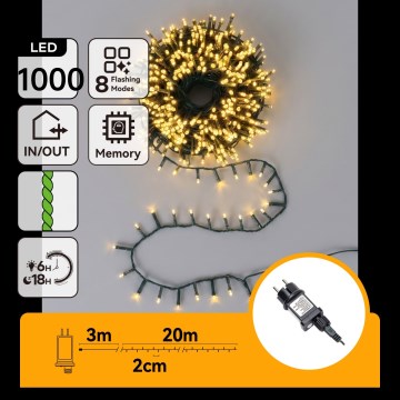 Aigostar - Cordão de luzes de Natal LED para exterior 1000xLED/8 funções 23m IP44 branco quente