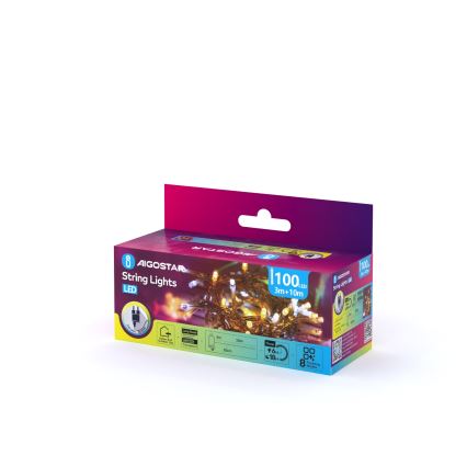 Aigostar - Guirlanda de Natal LED para exterior, 100 LEDs / 8 funções, 13 m, IP44, branco quente / branco frio