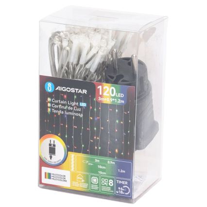 Aigostar - Cordão de luzes de Natal LED para exterior 120xLED/8 funções 3,9x1,2m IP44 multicolorido