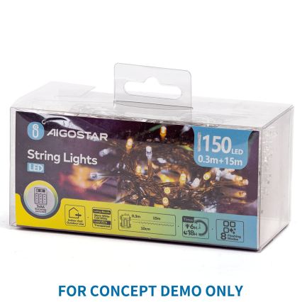 Aigostar - Cordão de luzes de Natal LED para exterior 150 LEDs / 8 funções, 3x pilhas AA, 5,3 m, IP44, azul