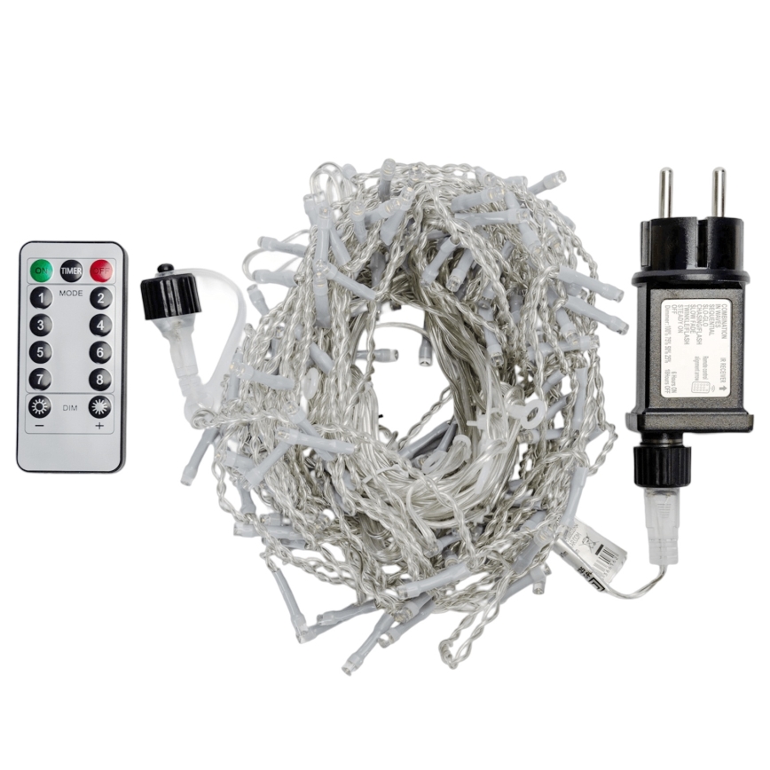 Aigostar - Guirlanda LED de Natal para exterior 150xLED/6W/230V/8 funções 1,5x1m IP44 branco frio + controlo remoto
