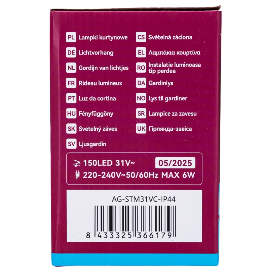 Aigostar - Guirlanda LED de Natal para exterior 150xLED/6W/230V/8 funções 1,5x1m IP44 branco frio + controlo remoto