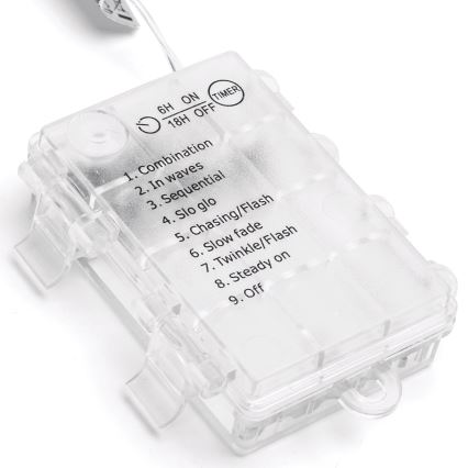 Aigostar - Cordão de luzes de Natal LED para exterior, 200 LEDs, 8 funções, 3x pilhas AA, 5x2 m, IP44, branco quente