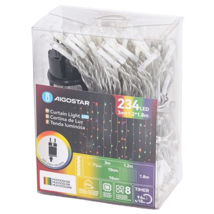 Aigostar - Cordão de luzes de Natal LED para exterior 234 LEDs/8 funções 1,2x1,8 m IP44 multicolorido