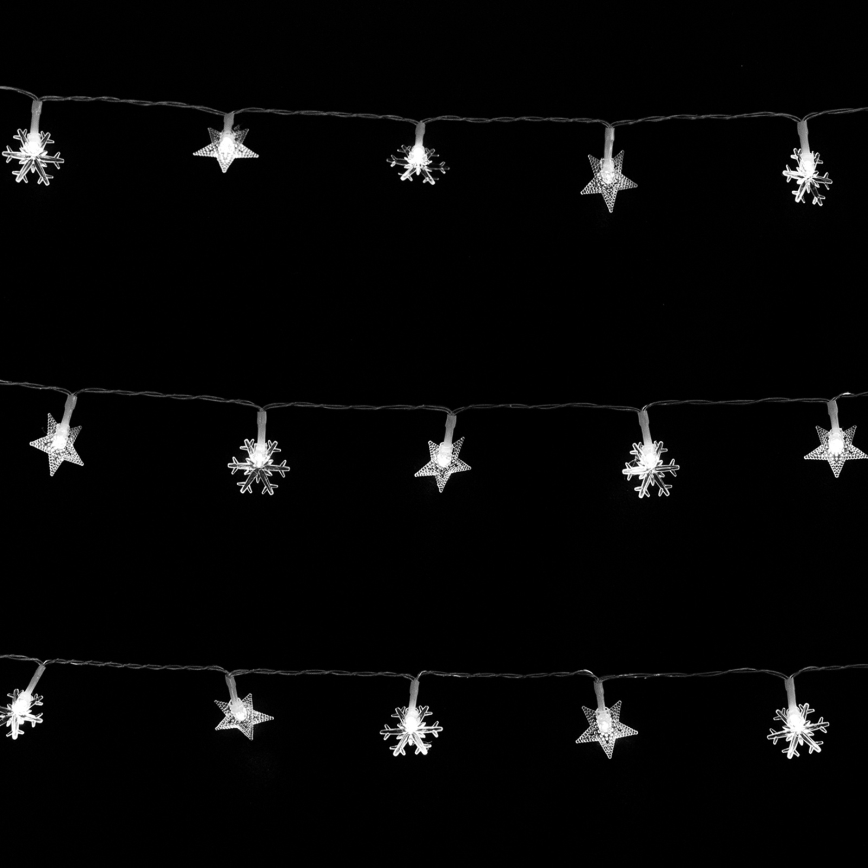 Aigostar - Guirlanda LED para exterior, 25 LEDs, 8 funções, alimentada por 3 pilhas AA, 2,5 m, IP44, branco frio