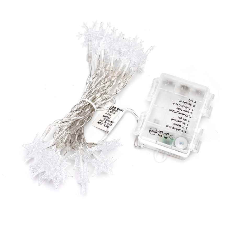 Aigostar - Guirlanda LED para exterior, 25 LEDs, 8 funções, alimentada por 3 pilhas AA, 2,5 m, IP44, branco frio