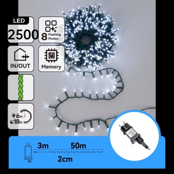 Aigostar - Cordão de luzes de Natal LED para exterior 2500xLED/8 funções 53m IP44 branco frio