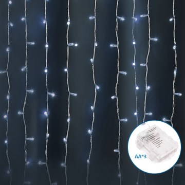 Aigostar - Cordão de luzes de Natal LED para exterior 300xLED/8 funções 3xAA 6x2m IP44 branco frio