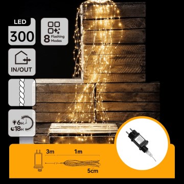 Aigostar - Cordão de luzes de Natal LED para exterior 300xLED/8 funções 4m IP44 branco quente