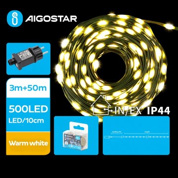 Aigostar - Cordão de luzes de Natal LED para exterior, 500 LEDs, 8 funções, 53 m, IP44, branco quente