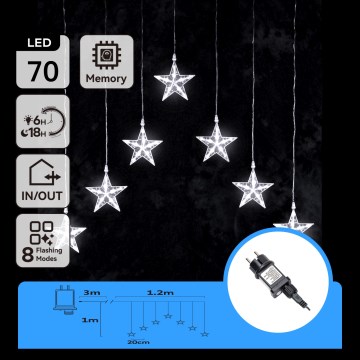 Aigostar - Cordão de luzes de Natal LED para exterior 70xLED 1,2x1m IP44 branco frio com estrelas
