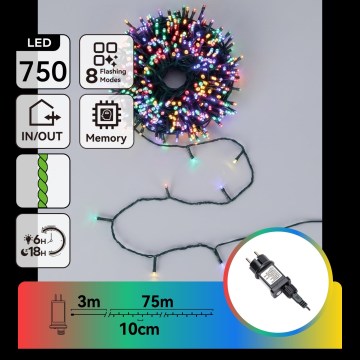Aigostar - Cordão de luzes de Natal LED para exterior 750 LEDs / 8 funções 78 m IP44 multicolorido
