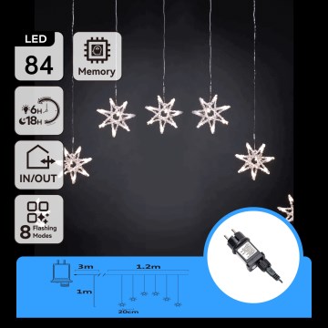 Aigostar - Cordão de luzes de Natal LED para exterior 84xLED/8 funções 1,2x1m IP44 branco frio com flocos de neve