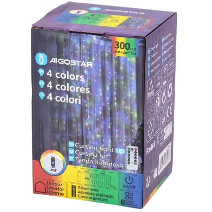 Aigostar - Guirlanda de Natal LED regulável 300 LEDs/8 funções USB 6x3m multicolorido + comando remoto