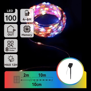 Aigostar - Cordão de luzes de Natal LED solar 100 LEDs/8 funções 12m IP65 multicolorido 800 mAh