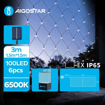 Aigostar - Cordão de luzes de Natal LED solar 100xLED/8 funções 4,5x1,5m IP65 branco frio