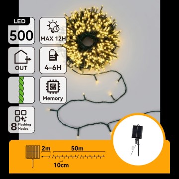 Aigostar - Cordão de luzes de Natal solar com LED 500xLED/8 funções 52m IP65 branco quente 1200 mAh