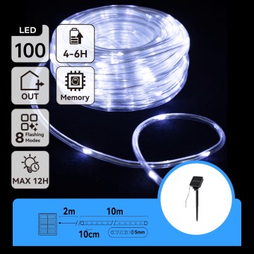 Aigostar - Cordão de luzes de Natal solar LED 100xLED/8 funções 12m IP65 branco frio 800 mAh