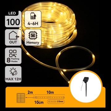 Aigostar - Cordão de luzes de Natal solar LED 100xLED/8 funções 12m IP65 branco quente