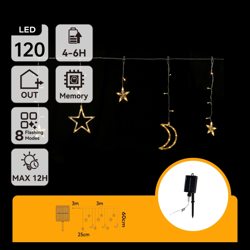 Aigostar - Cordão de luzes de Natal solar LED 120xLED/8 funções 3x0,6m 500 mAh IP65 branco quente