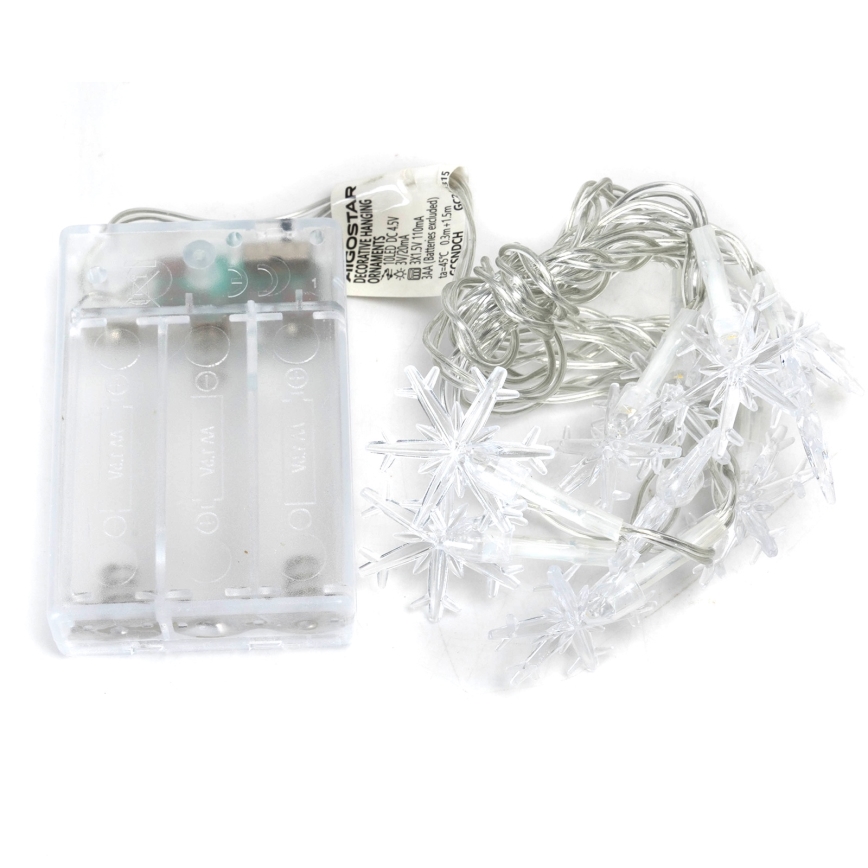 Aigostar - Cordão de luzes LED 10 LEDs / 3x pilhas AA, 1,5 m, branco quente, com flocos de neve