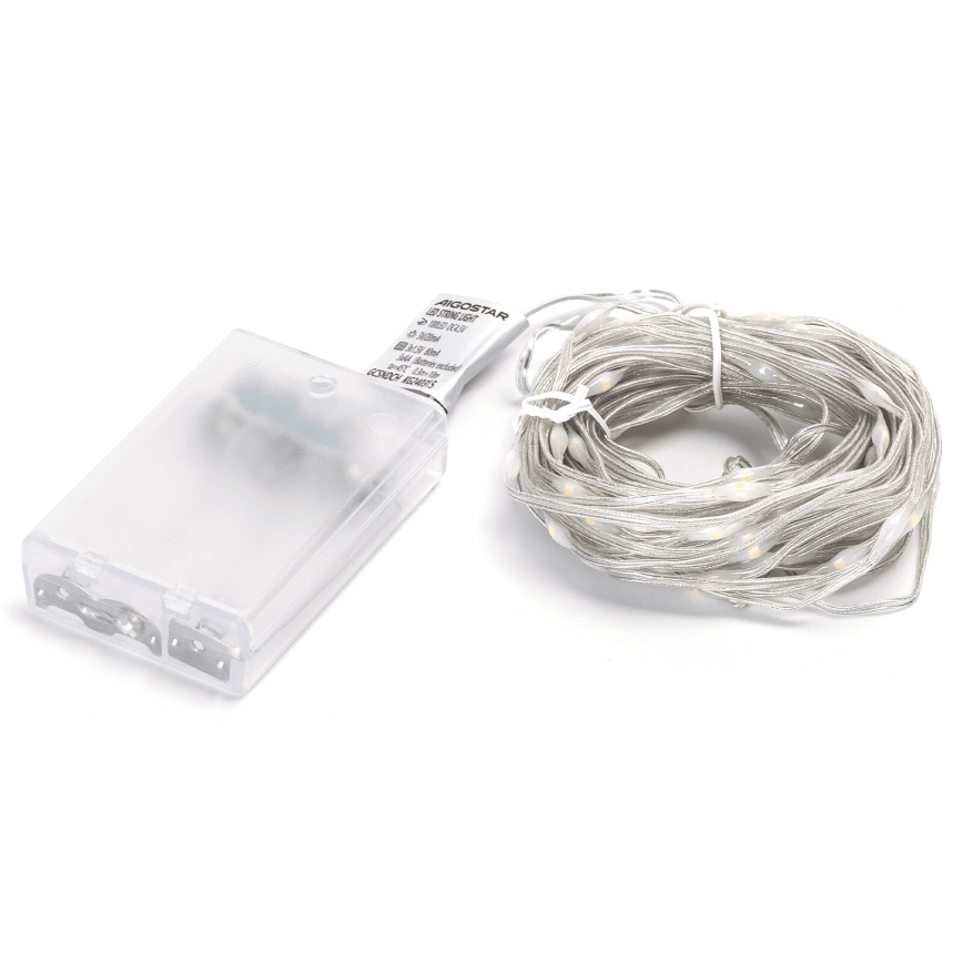 Aigostar - Cordão de luzes LED 100 LEDs/3xAA 10,3 m branco quente