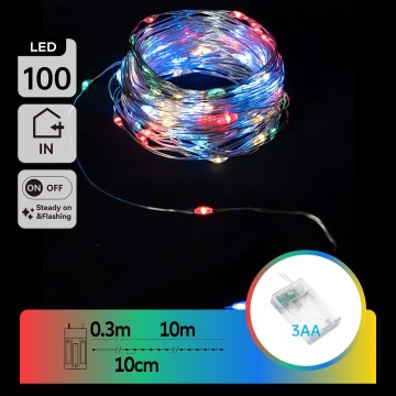 Aigostar - Cordão de luzes LED 100xLED/3xAA 10,3m multicolorido