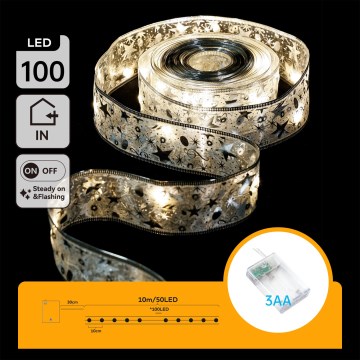 Aigostar - Cordão de luzes LED 100xLED/3xAA 10 m branco quente prateado