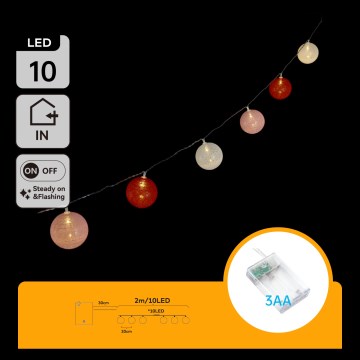 Aigostar - cordão de luzes LED 10xLED/3xAA 2m branco quente