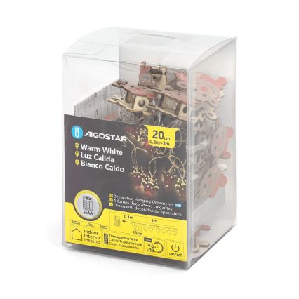 Aigostar - cordão de luzes LED 20xLED/3xAA 3m branco quente rena