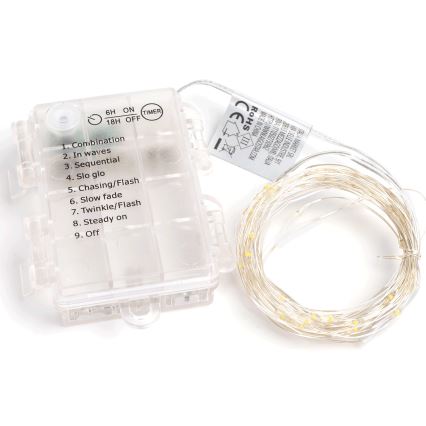 Aigostar - Guirlanda LED para exterior 50xLED/3xAA 5,3 m branco quente