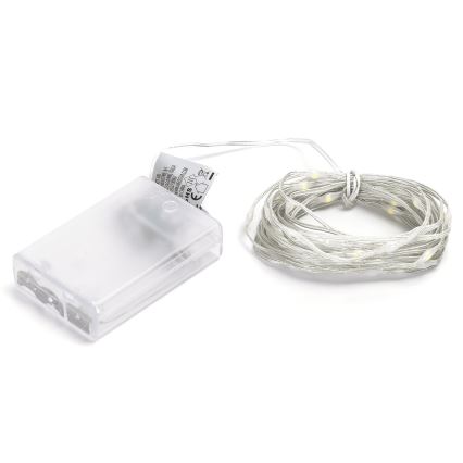 Aigostar - Cordão de luzes LED 50xLED/3xAA 5,3m branco frio