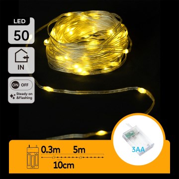 Aigostar - Cordão de luzes LED 50xLED/3xAA 5,3m branco quente