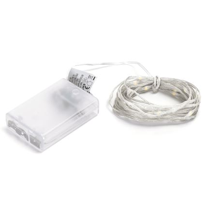Aigostar - Cordão de luzes LED 50xLED/3xAA 5,3m branco quente