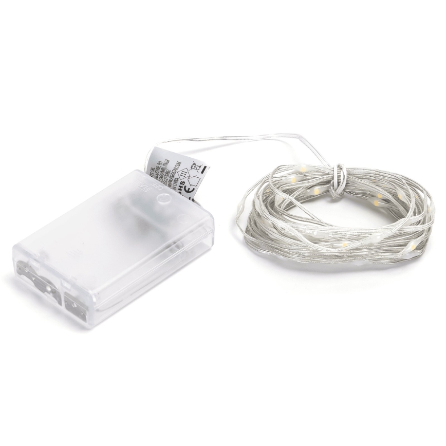 Aigostar - Cordão de luzes LED 50xLED/3xAA 5,3m branco quente
