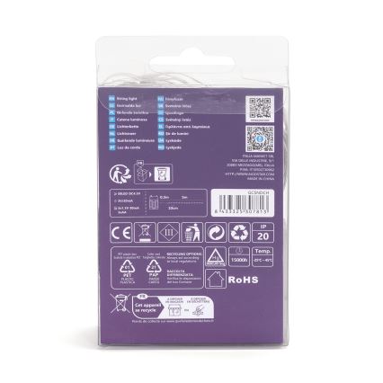 Aigostar - Cordão de luzes LED 50xLED/3xAA 5,3m branco quente