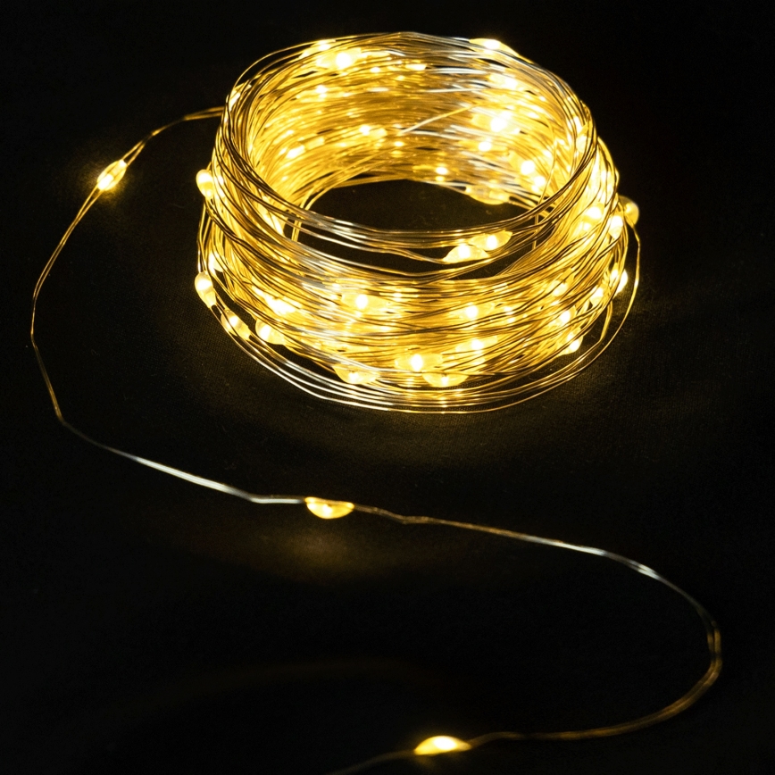Aigostar - Guirlanda LED para exterior 50 LEDs/8 funções 3xAA 5,3 m branco quente