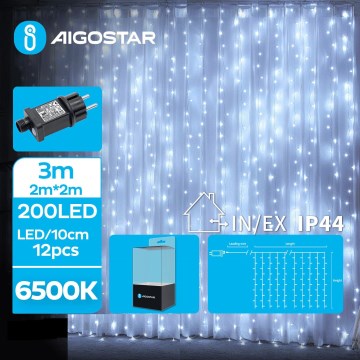 Aigostar - Cordão de luzes LED de exterior para Natal, 200 LEDs, 8 funções, 5x2m, IP44, branco frio