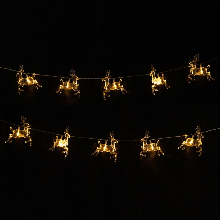 Aigostar - Cordão de Luzes LED de Natal, 10 LEDs, 3xAA, 1,5 m, branco quente, com veados