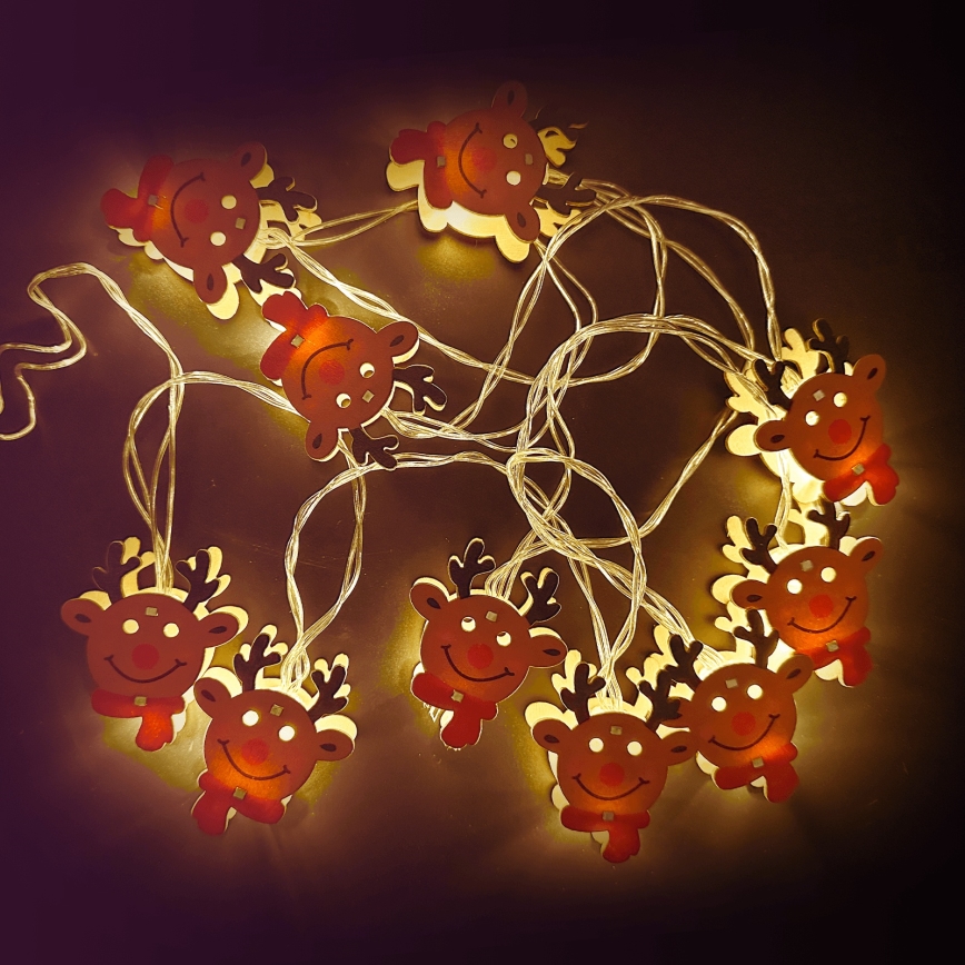 Aigostar - Cordão de luzes LED de Natal 10xLED/3xAA 1,5m branco quente com rena