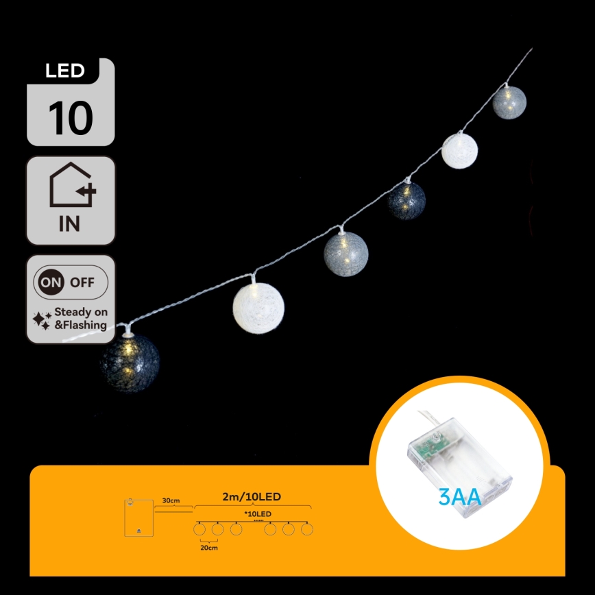 Aigostar - Cordão de luzes LED de Natal 10xLED/3xAA 2m branco quente