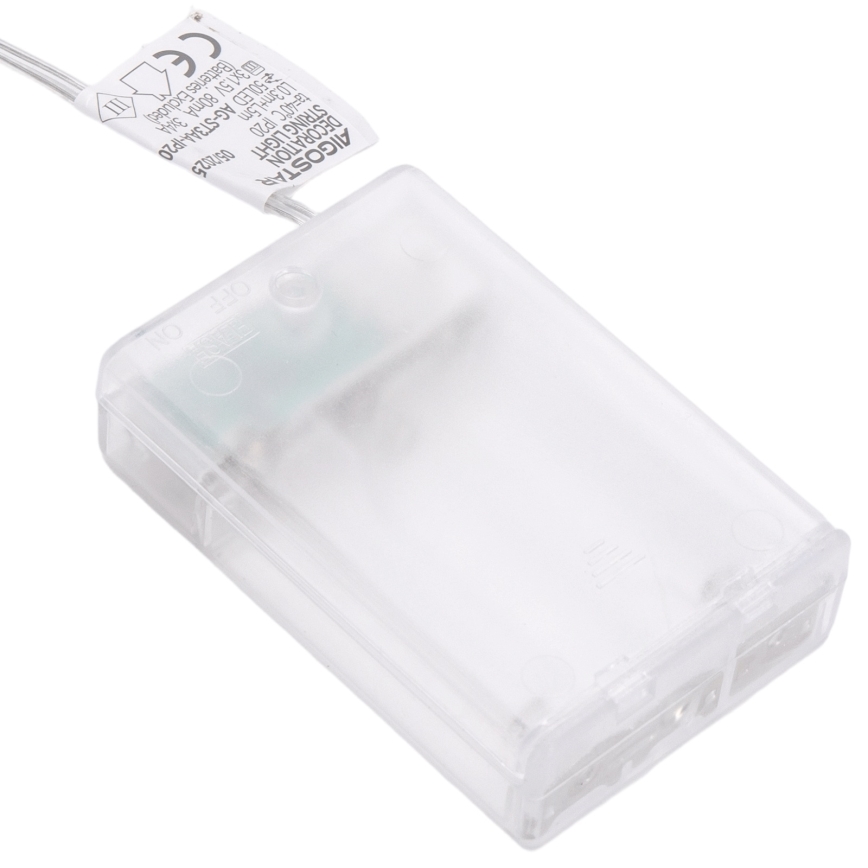 Aigostar - Cordão de luzes de Natal LED 20xLED/3xAA 2 m, branco quente, prateado