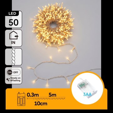 Aigostar - Cordão de luzes LED de Natal 50xLED/3xAA 5,3m branco quente