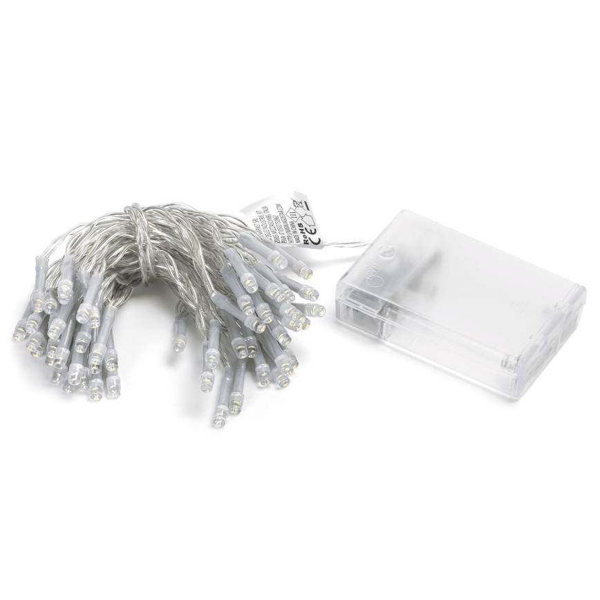 Aigostar - Cordão de luzes LED de Natal 50xLED/3xAA 5,3m branco quente